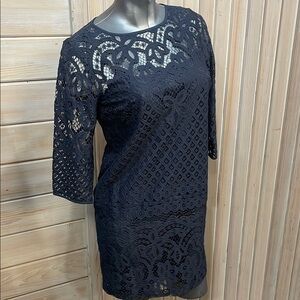 LOFT Blue Lace Sheath Dress 3/4 Sleeve